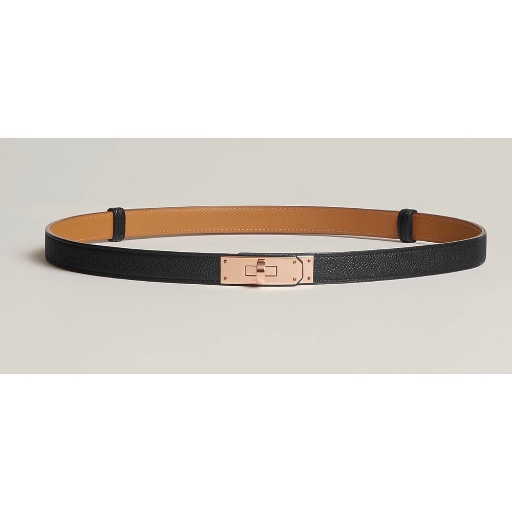 Hermes Kelly 18 Belt Epsom Leather Black Rose Gold Hardware Adjustable new w box